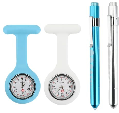 Embhlitfe Juego de 4 piezas de linterna y reloj FOB para enfermera, linterna con indicador de pupila y reloj de silicona con esfera fácil de leer para enfermeras, médicos, paramédicos