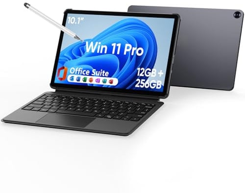 Brhona 10,1 2 en 1Tablette 12Go RAM, 256Go SSD, Win 11 Pro Processeur Inte M3-8100Y (jusqu'à 3,40 GHz) |Écran Tactile avec Stylet et Clavier | WiFi 5,BT5,HDMI (Tablette 10,1 avec Clavier et Stylet)