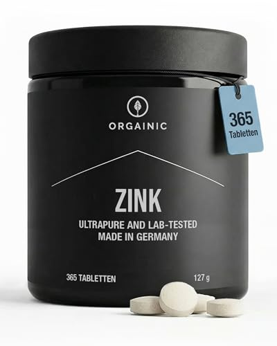 ORGAINIC - Zink Bisglycinat 365 Stück - 25 mg Elementares Zinc Chelat Hochdosiert - Jahresvorrat Vegane Tabletten Zinkbisglycinat - Laborgeprüft & Ohne Zusätze - Made in Germany