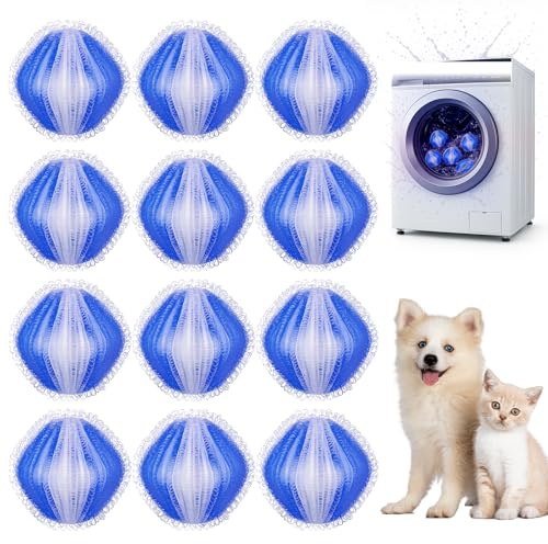 Fusselbälle für die Waschmaschine - 12x Tierhaarentferner Ball gegen Hunde- & Katzenhaare, Staub & Flusen (Blau)