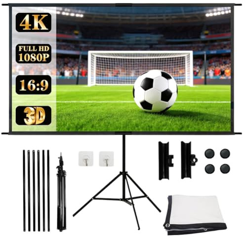 DASIAUTOEM Leinwand Beamer mit Stativ, 100 Zoll Projektionsleinwand 16: 9 HD, Tragbar Projektor Leinwand, 4K HD-Projektionsleinwand für Heimkino, Sportereignisse, Büro, Schule, Treffen