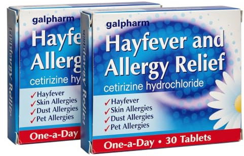 Galpharm Hayfever & Allergy Relief – 10mg Cetirizine Antihistamine 3 x 30 Pack (90 Tablets Total)
