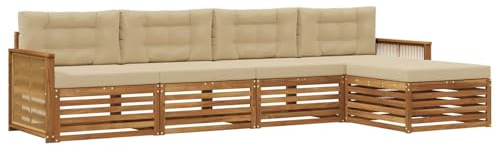 vidaXL Outdoor-Sofagarnitur mit Kissen 5 pcs Natur und Beige, Garten, modernes Outdoor-Sofa, Sitzgruppe für die Terrasse, gemütliche Loungemöbel