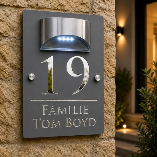 Panneau solaire LED personnalisé pour porte d'entrée et entrée de maison (gris)