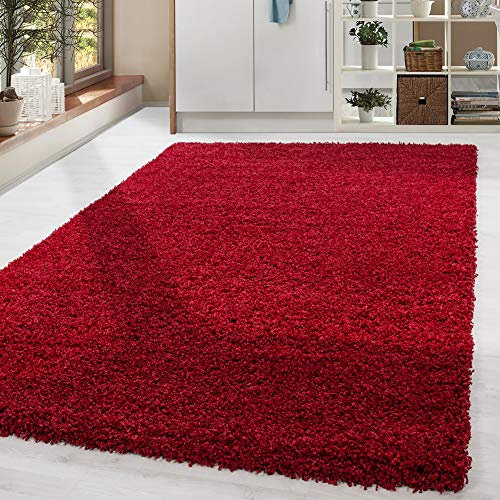 HomebyHome Shaggy Teppich Wohnzimmer 120 x 170 cm - Shaggy Teppich Hochflor Rot Extra Weich und Flauschig - Waschbarer Langflor Teppiche für Schlafzimmer, Küche, Flur - Carpet, Halı, Kilim