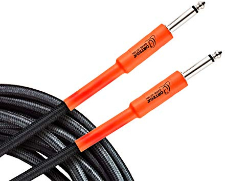 Ortega Guitars Economy Series Cable - Instrumentenkabel - Länge 6 m - Gerade und Gerade - Mantel aus Nylon, Schwarz und Orange (OECIS-20) | Economy Series Cable