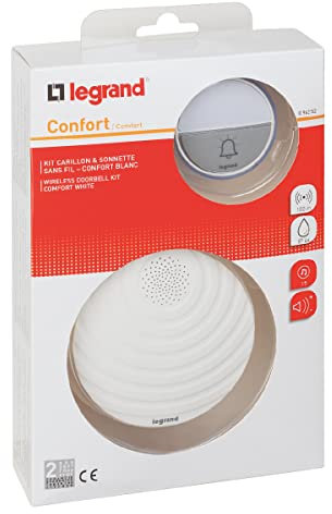 Legrand, Funkklingel-Set Komfort mit wasserdichtem Klingeltaster (IP44) batteriebetrieben, 1x Gong mit 15 Melodien, 1x Klingeltaster 100m Reichweite, 094252