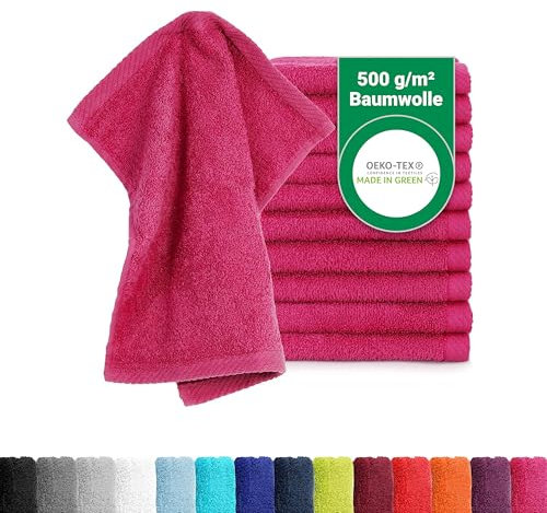 BaSaTex - 10er Pack Seiftücher für Gesichts- & Körperreinigung im Set - Frottee Seiflappen aus weicher Baumwolle in 30x30cm - Waschlappen Öko-Tex Made in Green Zertifiziert - Magenta