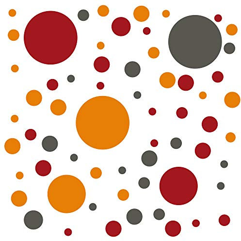 timalo® Wandtattoo selbstklebende Punkte Aufkleber bunte Kreise | 73071-tricolore-rot-orange-grau-81