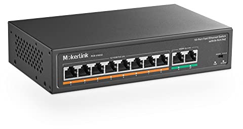 mokerlink Switch Poe 8 Porte, 2 Porte Gigabit Uplink, Poe Plus 802.3af/at, 120W di Potenza Integrata, 250 Metri, Metal Plug & Play