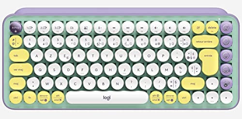 Logitech POP Keys Clavier Mécanique Sans Fil avec Touches Emoji Personnalisables, Design Compact Durable, Bluetooth ou Connectivité USB, Multidispositif, Compatible OS - Daydream - AZERTY