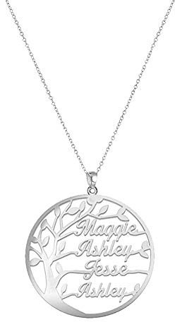 Gaosh Namenskette 925 Sterling Silber - Personalisiert mit Ihrem eigenen 4 Namen mit Baum des Lebens beliebiger Name für Damen Geburtstag Valentines Day Jahrestag Damen Schmuck (Silver)