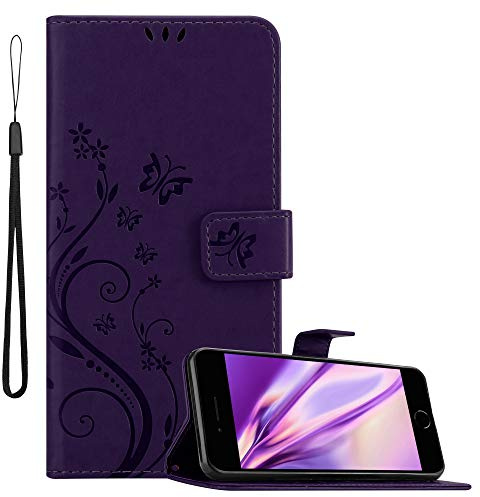 Cadorabo Hülle kompatibel mit Apple iPhone 7 / 7S / 8 / SE 2020 Blumen Design aus Kunst Leder Flip Klappbare Magnetische [Kartenfächern] Cover Hülle für iPhone 7 / 7S / 8 / SE 2020 Tasche in Lila