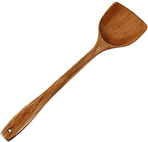 Wood Spatula Cooking Utensils Wooden Turner for Nonstick Cookware Long Handle Wood Kitchen Spatula Ideal fit for Pan and Wok Corner Spatula (B)