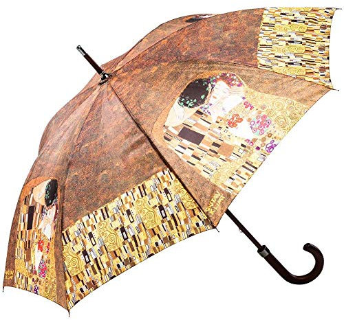 LUCKYWEATHER Regenschirm Stockschirm Damen Motiv Klimt The Kiss I Stockregenschirm groß und stabil sowie hochwertig verarbeitet I Regenschirme mit UV-Schutz