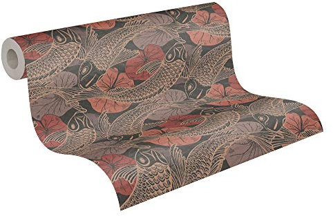 Livingwalls Vliestapete Metropolitan Stories asiatische Tapete mit Kois Mio Tokio 10,05 m x 0,53 m braun rot schwarz 378595 37859-5