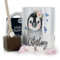 Hairyworm Personalised Mug and Belgian Milk Chocolate/Hot Chocolate Stirrer Marshmallow Gift Set, Custom Name (11oz) White, Yellow, Blue, Black, Pink Mug with Penguin Butterfly Design