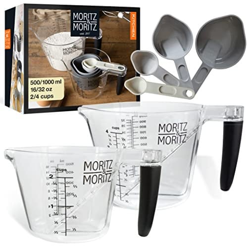 Moritz & Moritz Cup Messbecher 1l & 500ml - Messbecher Set aus Messlöffel Set und Messbecher Spülmaschinenfest – Zum Kochen & Backen mit Kindern (0,5L & 1L)