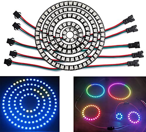 Sparkleiot 128 Bit WS2812 RGB LED-Ring mit 3P-Draht, WS2812B 5050 adressierbare LED-Pixel-Vollfarbe mit integrierten Treibern DC5V für Arduino Raspberry Pi ESP8266