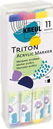 KREUL 17860 - Triton Acrylic Marker Edge Powerpack, 11 Acrylmalstifte, auf Wasserbasis, hohe Farbintensität, für Leinwand, Papier, Karton, Holz und vieles mehr