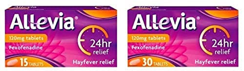Allevia 120 mg Tablets Fexofenadine - Hayfever Allergy Relief – Pack of 45 – 24hr Relief from Symptoms Including Sneezing, Watery Eyes, Itchy & Runny Nose – Prescription Strength 