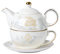 CHILDIKE Vintage Porcelain Tea for One, Rose Teapot and Saucer Set, Gold Trim Floral Teapot, Tea Cup with Saucer Set, Pearl Luster, Relief Craftsmanship Yellow Rose