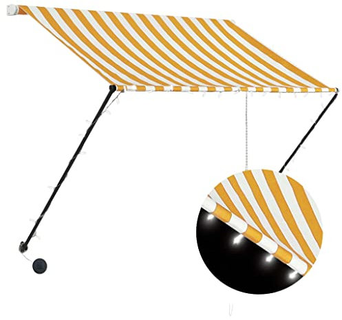 Chenshu Einziehbare Markise mit LED, Sichtschutz Balkon, Balkon Markise, Seitenmarkise, Klemmmarkise, Sonnenvorhang, Balkonmarkisen, 150×150 cm Gelb und Weiß