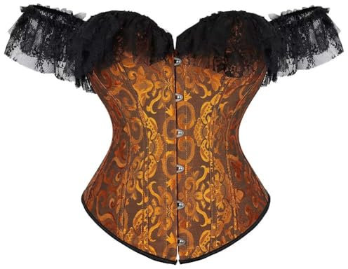 Josamogre Corset Bustier for Women Top with Sleeves Off The Shoulder Lace up Floral Sexy Plus Size Vintage Yellow S
