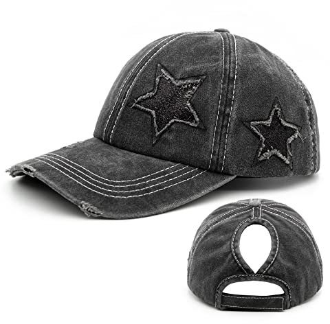 Ruyosn Basekappe Damen Zopf Basecap Cap High Ponytail Cap Damen Pferdeschwanz Cap Sommer Damen Kappe Sommer Kappe Sonnenschutz Glitzer Cap Damen Schwarz
