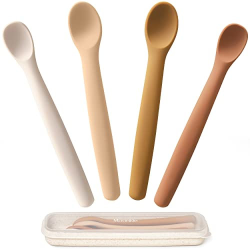 Moonkie Cuillere Bebe(4PCS), Cuilleres en Silicone, Cuillere Bebe Apprentissage, Cuillère Souple pour 1er Phase du Bébé, Cuillère Bébé d'Entraînement, Idéal pour Auto-Alimentation et Sevrage Guidé
