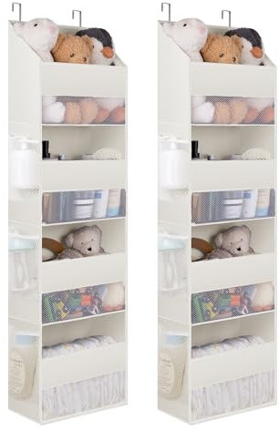 GRANNY SAYS Over the Door Organiser, Pack of 2 With 4 Pockets, Beige Large Nursery Hanging Storage for Kids Clothes, Baby Wipes, Toy