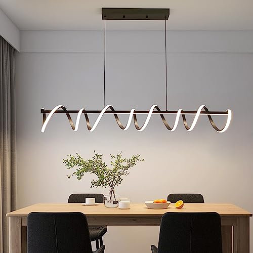 Mikeru 120cm Spirale Hängelampe, Kreative LED Pendelleuchte, Esszimmerlampe Dimmbar 10% - 100% Helligkeit, 3000k/4500k/6000k Lineare Kronleuchter, Höhe 150cm Einstellbar Für Esszimmer, Wohnzimmer