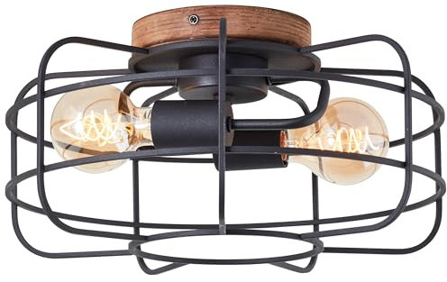 Brilliant Lampe Gwen Deckenleuchte 40cm antik holz/schwarz korund Metall/Bambus braun 2x A60, E27, 40 W