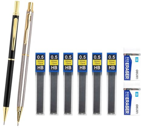 JOMPENS Lot de 10 porte-mines en métal de luxe de 0,5 mm - Or et argent - Pour croquis, peinture, école, bureau, papeterie