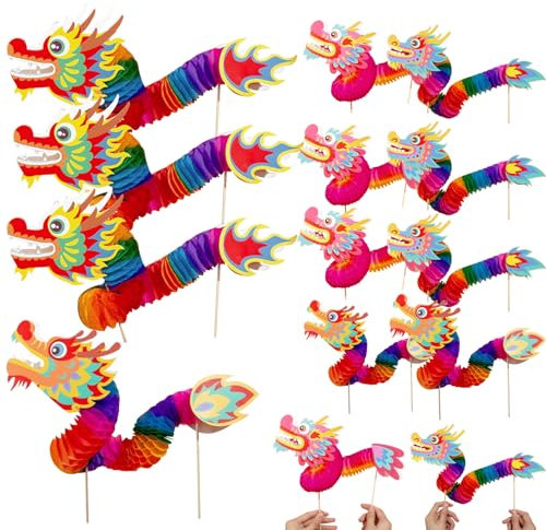Dragon du Nouvel An chinois 12pcs 4 styles 3d Papier Dragon marionnette Bricolage Decoration Nouvel an Chinois