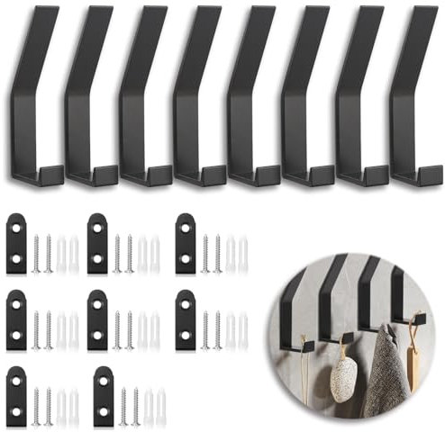 8 Stück Garderobenhaken für Akustikpaneele Kleiderhaken Akustikpaneele Kleiderhaken Garderobe Kleiderhaken zum Schrauben für Wände Türen Schränke in Schlafzimmern Badezimmern Fluren Büros (Schwarz)