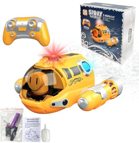 xwin sportseries Kids Yellow Motorboat Toy Remote Control Motorboat with Spray Playset for Children Swimming Pool Boat for Boys & Girls Outdoor Water Fun Play Motorboat Toddlers Gift