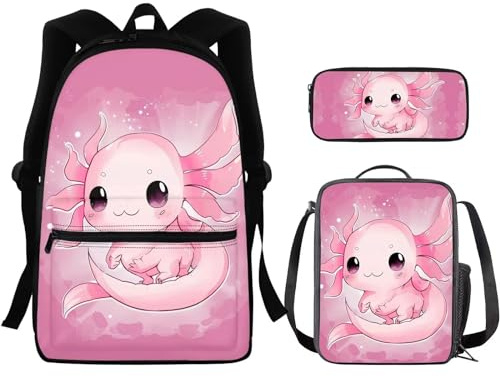 Flashideas Rucksack, Schulset, 3-teilig, mit Lunchtasche, Stifttasche, großes Fassungsvermögen, wasserdichte Büchertasche