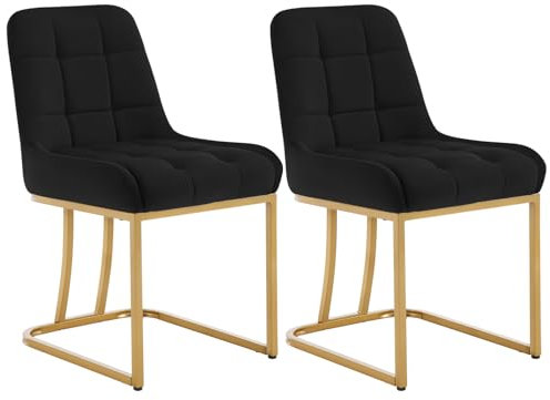 WOLTU Esszimmerstühle 2er Set, Küchenstuhl Samt, Polsterstuhl mit Metallgestell in Bogenform, gepolsterter Stuhl mit Rückenlehne, Wohnzimmerstuhl Schminkstuhl EZS32sz-2 Schwarz