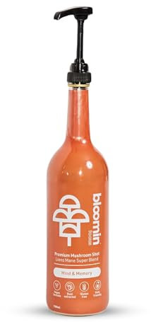 Bloomin Focus Liquid Pumpshot - Lions Mane Supplement - High Strength 7500mg / Serving - with Ashwagandha, Rhodiola Rosea and Vitamin B12. 93 Servings - 32p / Serving - Add to Coffee, Smoothies...