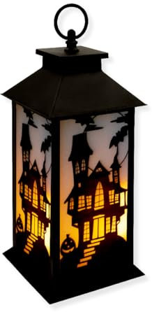 Global Gizmos 46289 LED Halloween Lantern/Flickering Candle Lantern Effect / 6 Hour Timer/Convenient Hanging Hook/Battery Powered
