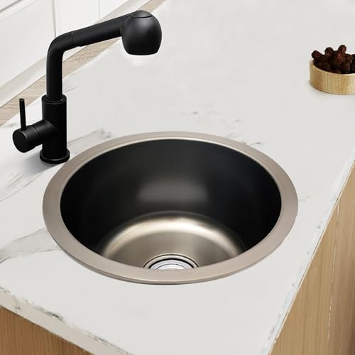 Évier encastrable en acier inoxydable - 1 bac - 36 x 15 cm - Forme monobloc ronde - Solution individuelle pour les petites cuisines