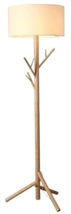 BYPIAOERZ Lampadaire créatif en forme de branche d'arbre, avec abat-jour en tissu de lin et Base en bois, lampe haute sur poteau pour chambre à coucher, bureau, chambre d'enfant