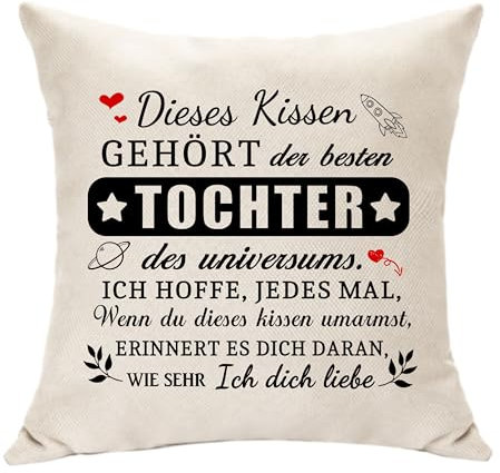 Hasodeo Original Personalisierte Kissenbezug für Tochter - Geschenk von Mama Papa für Geburtstag, Hochzeit, Weihnachten - Dekoration Kissen Erinnerung