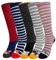 LOFIR Mädchen Kniestrümpfe Kinder Socken: Overknee Strümpfe Lang Gestreift Kindersocken Tier Baumwolle Socken Bunt Ringelsocken Lustige Ohne Naht Kniesocken Geschenk 4-6 Jahre Katze 27-30 5 Paar