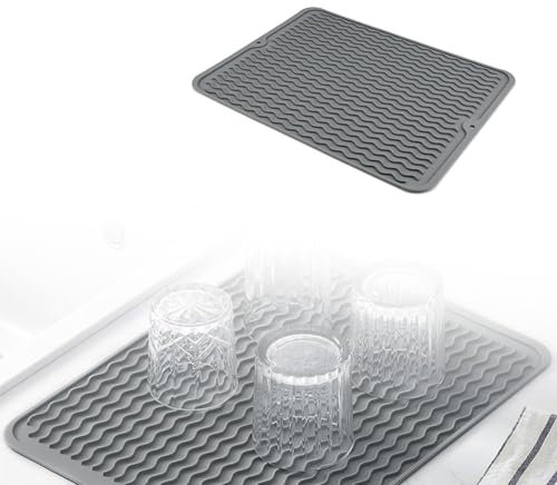 HJIAMA AlfombrillaEscurreplatos 40x30cm, Escurreplatos Silicona, Drenaje de Agua Ondulado, Suave y Antideslizante, Plegable, Bandeja Escurreplatos, Adecuado para Preparar Cocinar, Secar Vajilla
