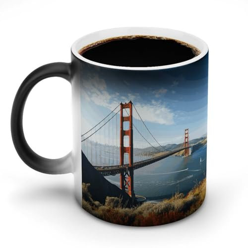 GFLFMXZW San Francisco Golden Gate Bridge Keramik-Kaffeetasse, Farbwechsel-Tassen, Verfärbung, Tasse, wärmeempfindliche Tasse, lustige Kaffeetassen, magische Teetasse, Geschenk für Geburtstag, Männer