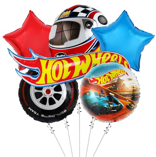 6 PCS Foil Balloons, Racing Car Birthday Decorations, Hot Car Balloons for Kids Birthday Party Decoration