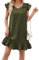 Famulily Summer Dresses for Women Fashion V Neck Puff Sleeve Midi Dress Cute Babydoll Dresses for Women Army Green XXL