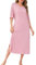 Wikoan Chemise de Nuit Ete Chemise de Nuit Longue pour Femme Grande Taille Chemise de Nuit Manches Courtes Vêtements de Nuit Femme avec Poches Rose L